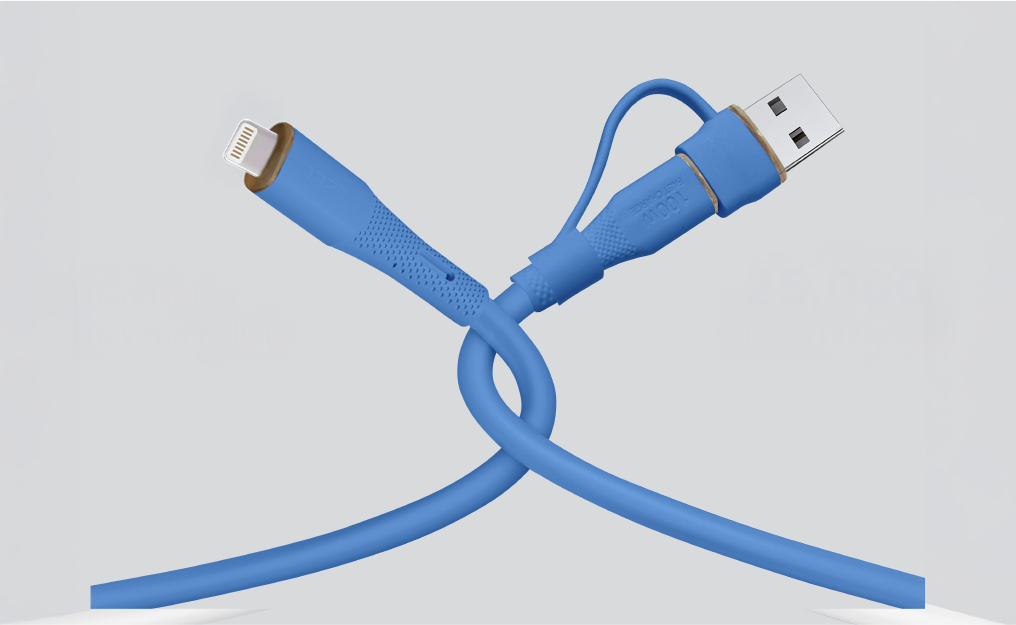 كيبل Celeris PowerDuo من ليزل 2 في 1 بقوة 27 واط USB-C إلي Lightning سيليكون مع USB-A مدمج 1 متر | أزرق داكن
