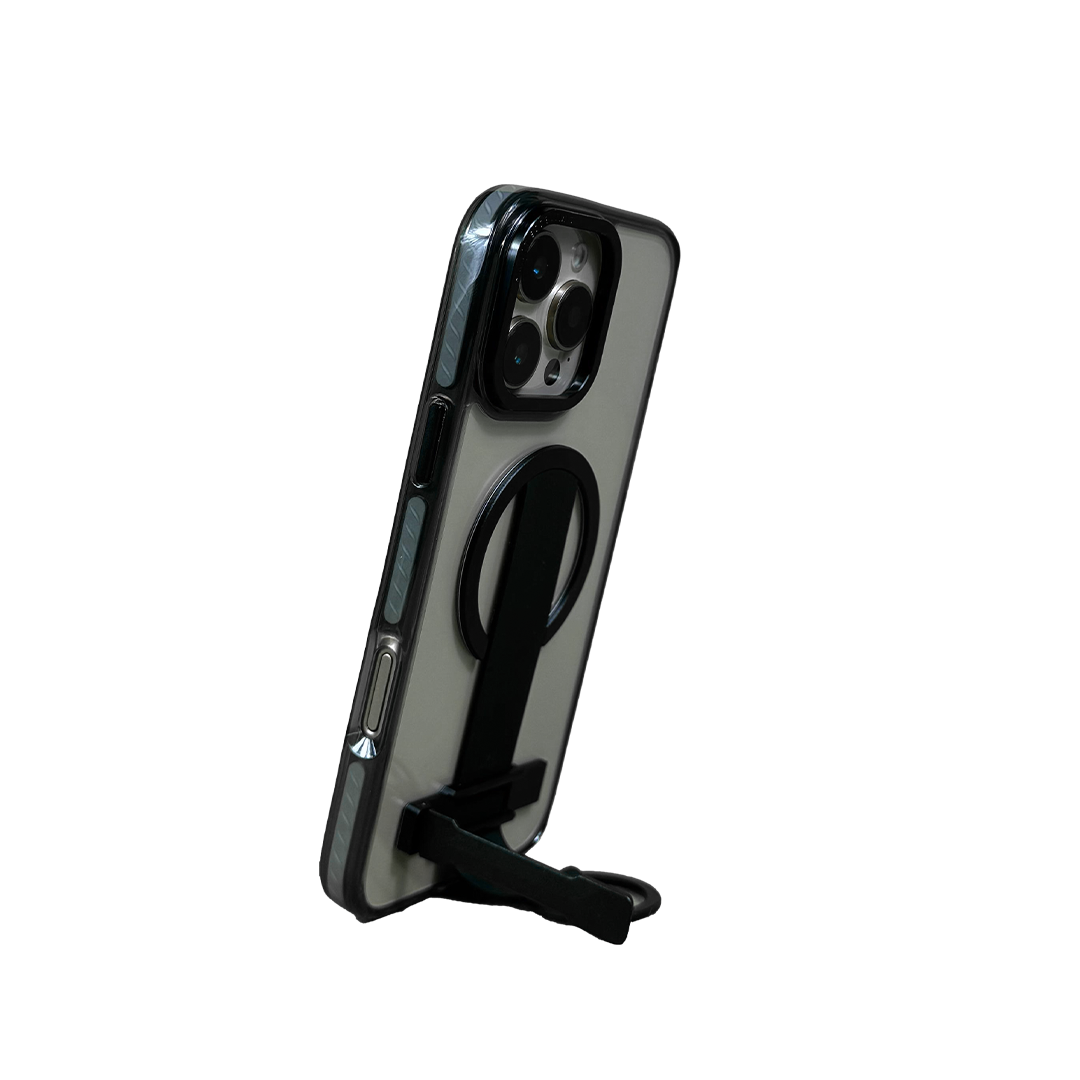 LZEL iPhone 16 Pro Max Primemag Grip Anti-drop Case With Metal Ring And Silicone Band Clear/Black