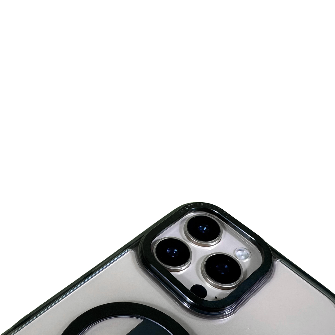 LZEL iPhone 16 Pro Max Primemag Grip Anti-drop Case With Metal Ring And Silicone Band Clear/Black