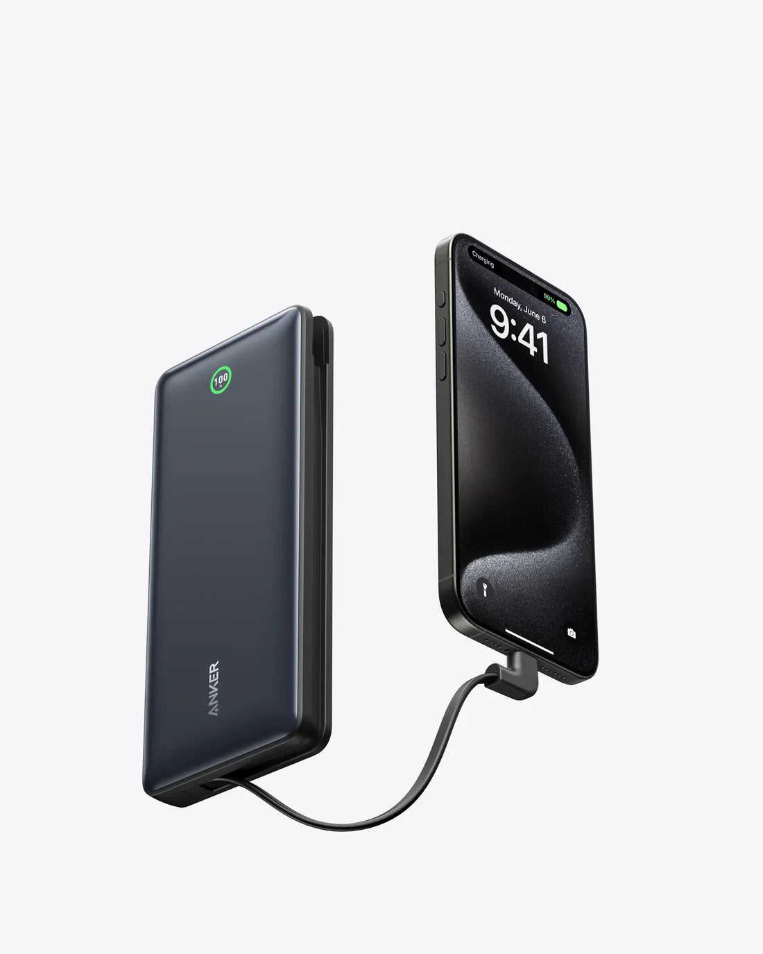 بطارية متنقلة من Anker بقوة 30 واط مع كيبل USB-C مدمج | أسود