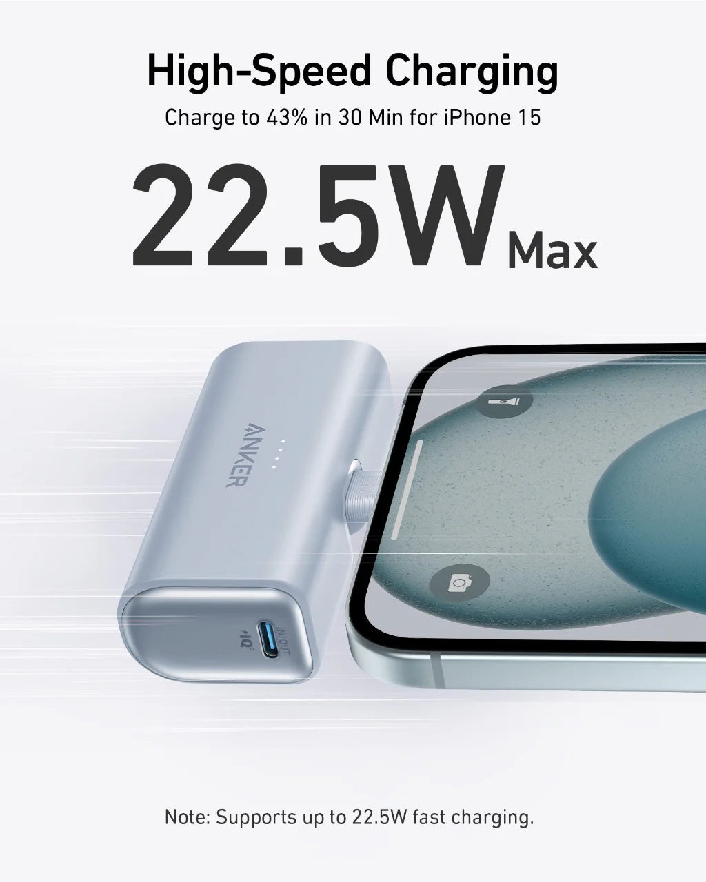 بطارية شحن من Anker متنقلة 5,000 مللي أمبير مدمجة مع موصل USB-C قابل للطي، شحن سريع PD | أزرق