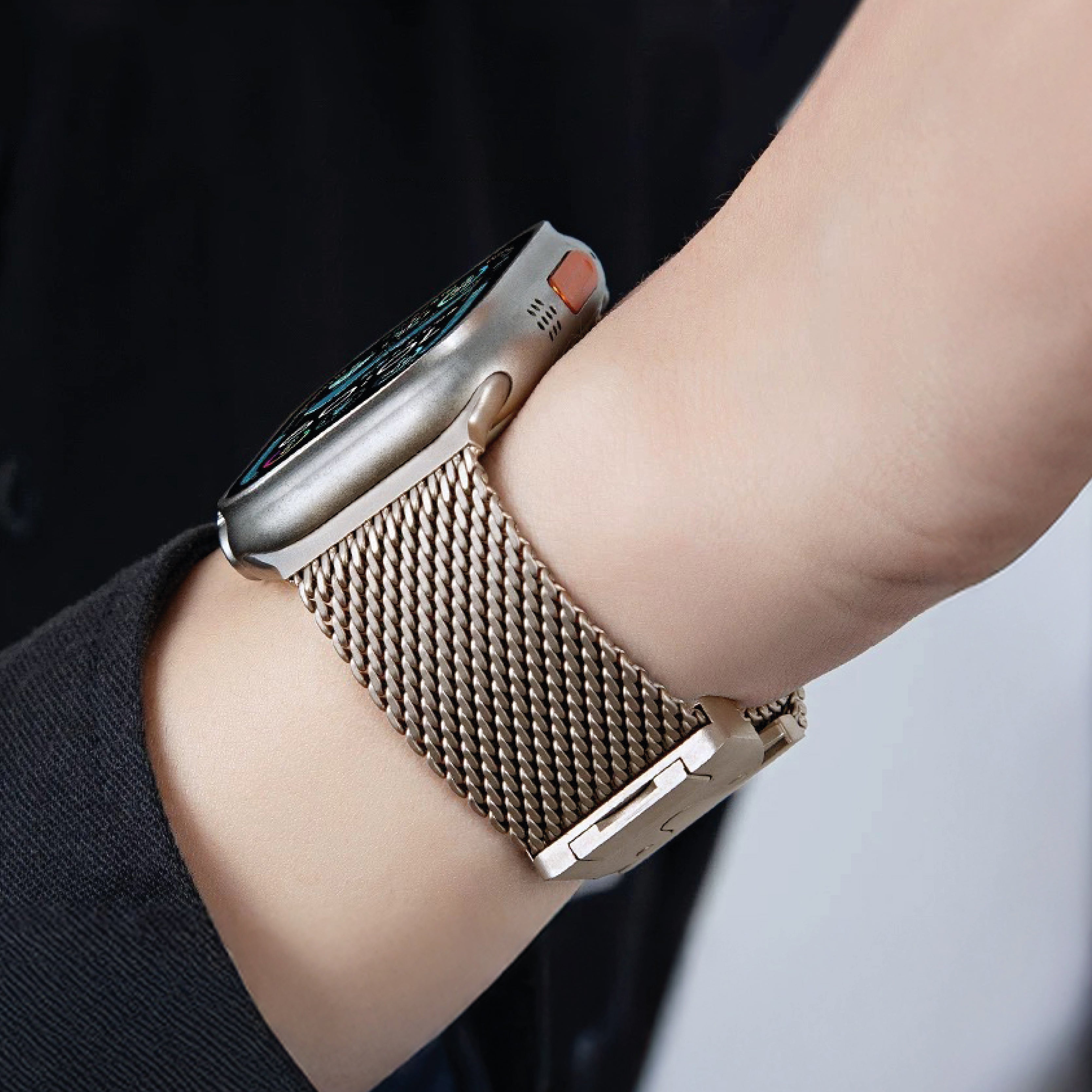 سوار ساعة LZEL Avalonflex من الفولاذ المقاوم للصدأ بتصميم Milanese Loop لـ 42/44/45/46/49 ملم (S10) | ذهبي