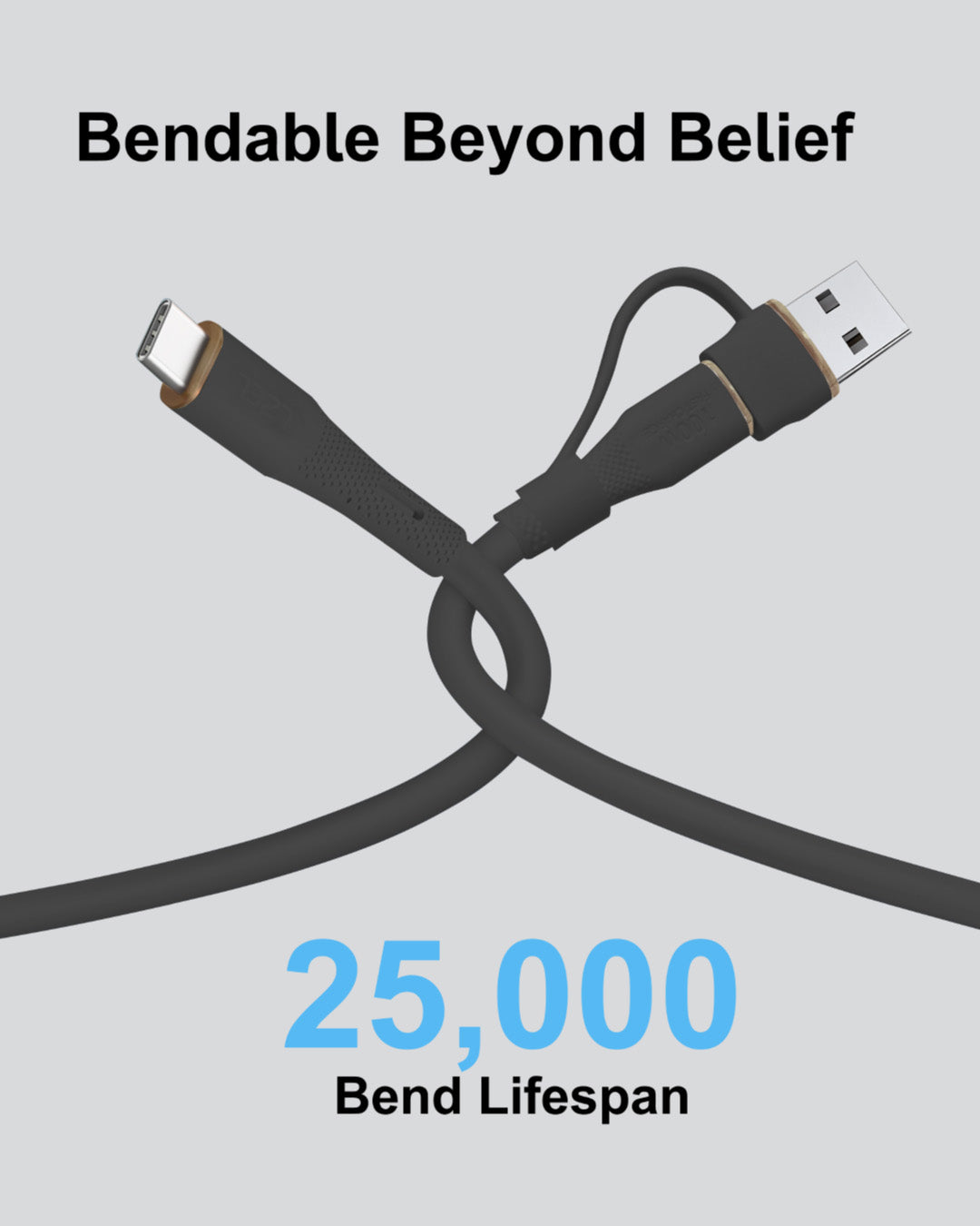 كيبل Celeris PowerDuo من ليزل 2 في 1 بقوة 100 واط USB-C إلي USB-C سيليكون مع USB-A مدمج 30 سم | أسود