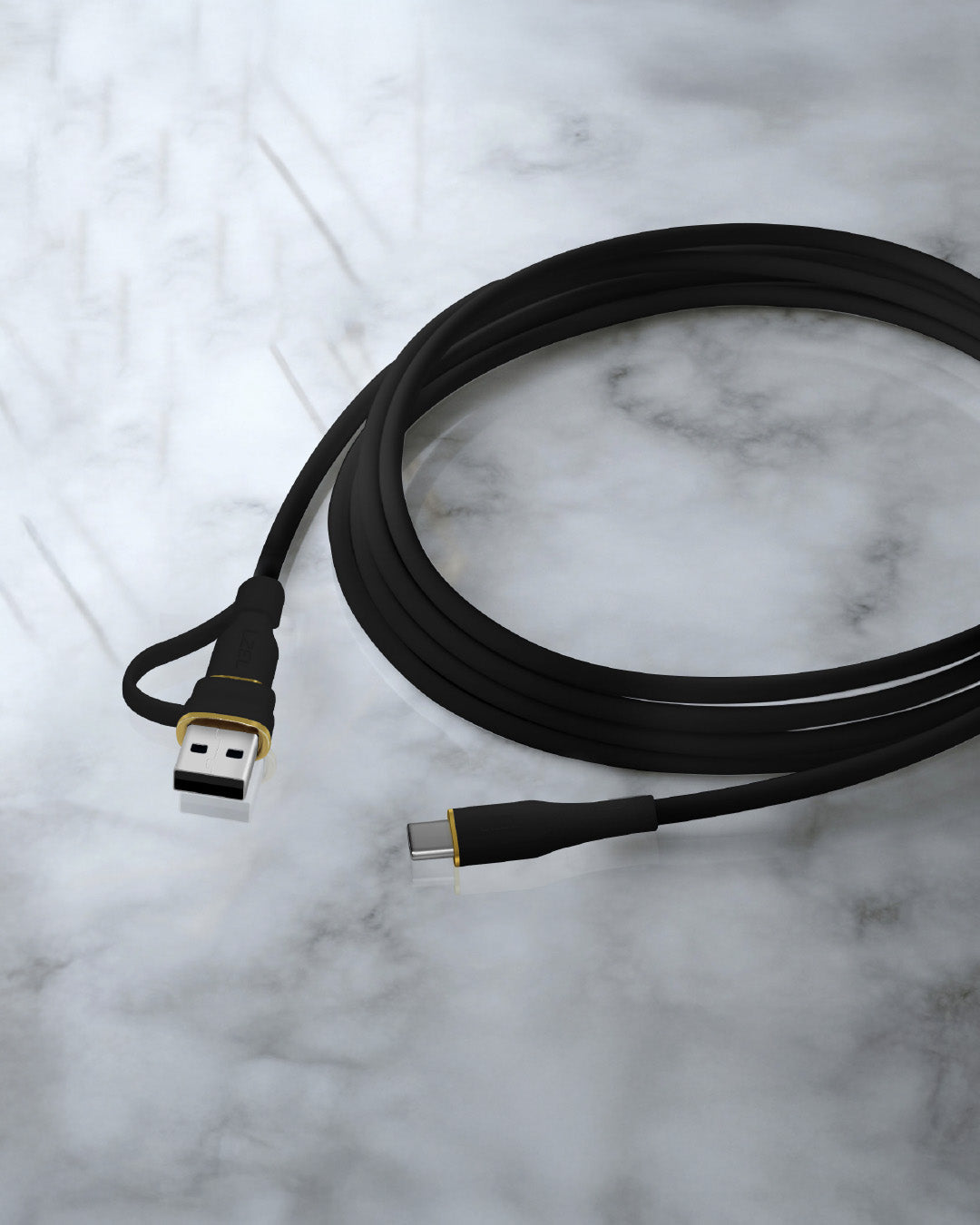 كيبل Celeris PowerDuo من ليزل 2 في 1 بقوة 100 واط USB-C إلي USB-C سيليكون مع USB-A مدمج 30 سم | أسود