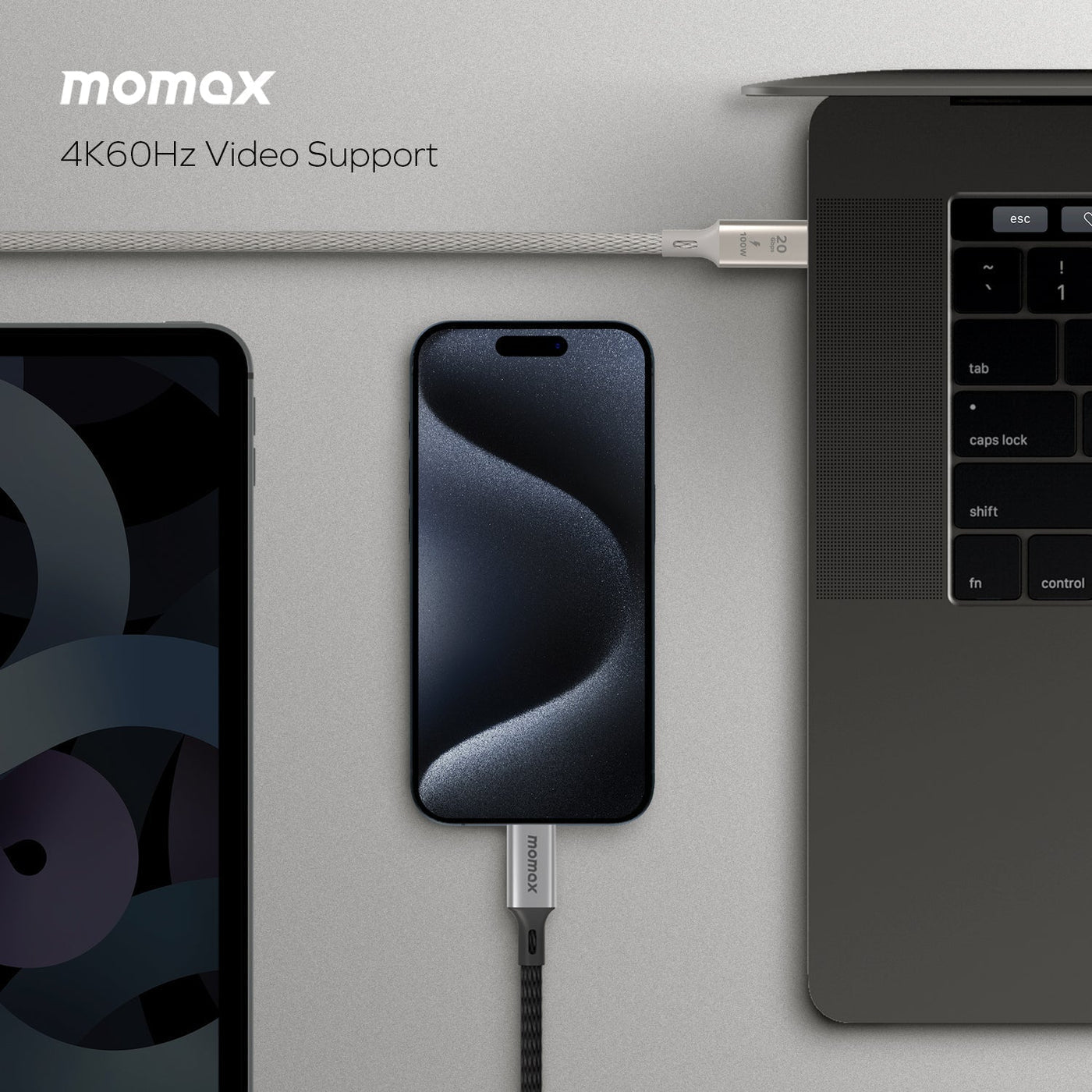 Momax Elite كيبل بقوة 100 واط USB-C USB 3.2 Gen 2x2 بسرعة 20 جيجابت في الثانية، 2 متر | أسود