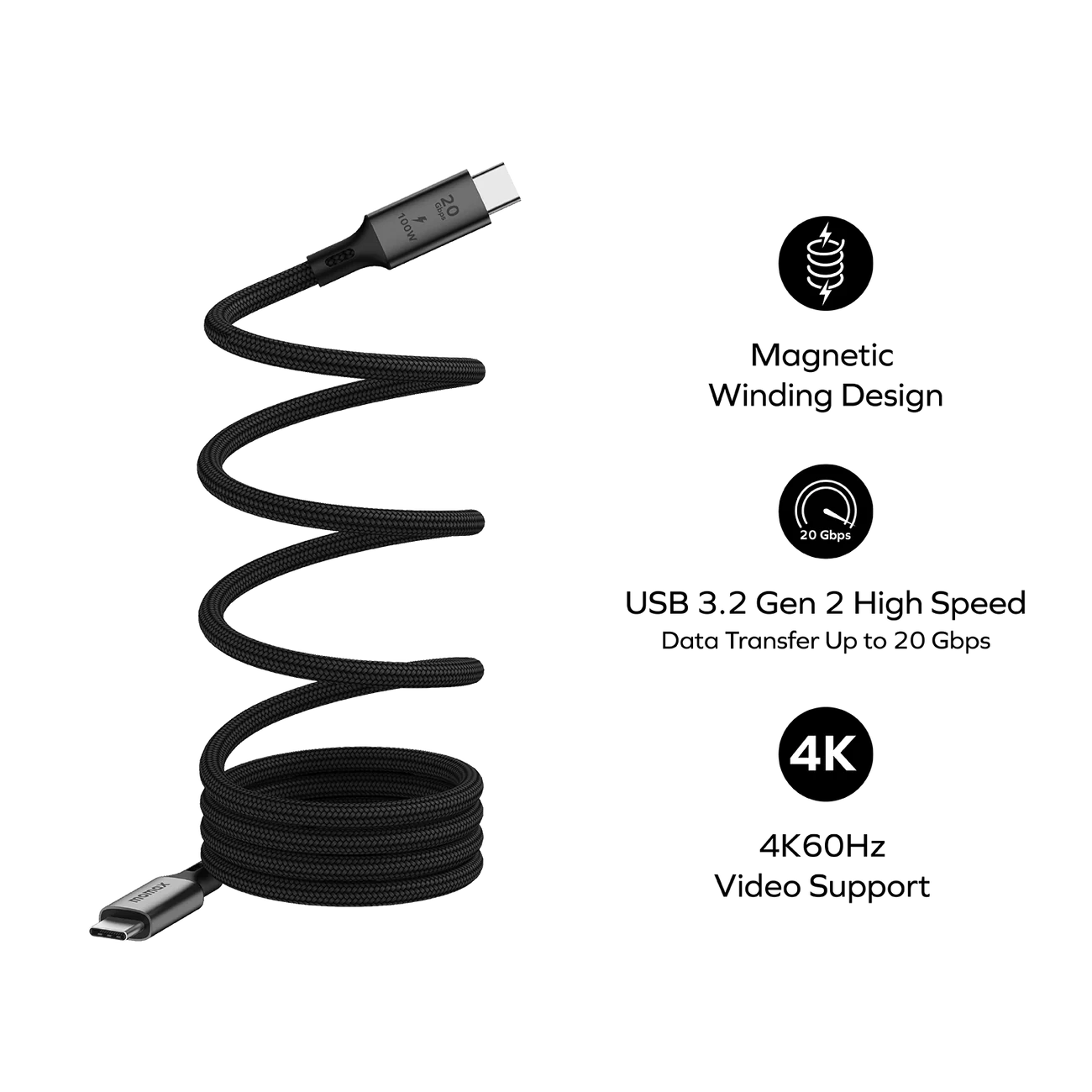 Momax Mag Link 100W Magnetic USB-C to USB-C Cable 1M |Black
