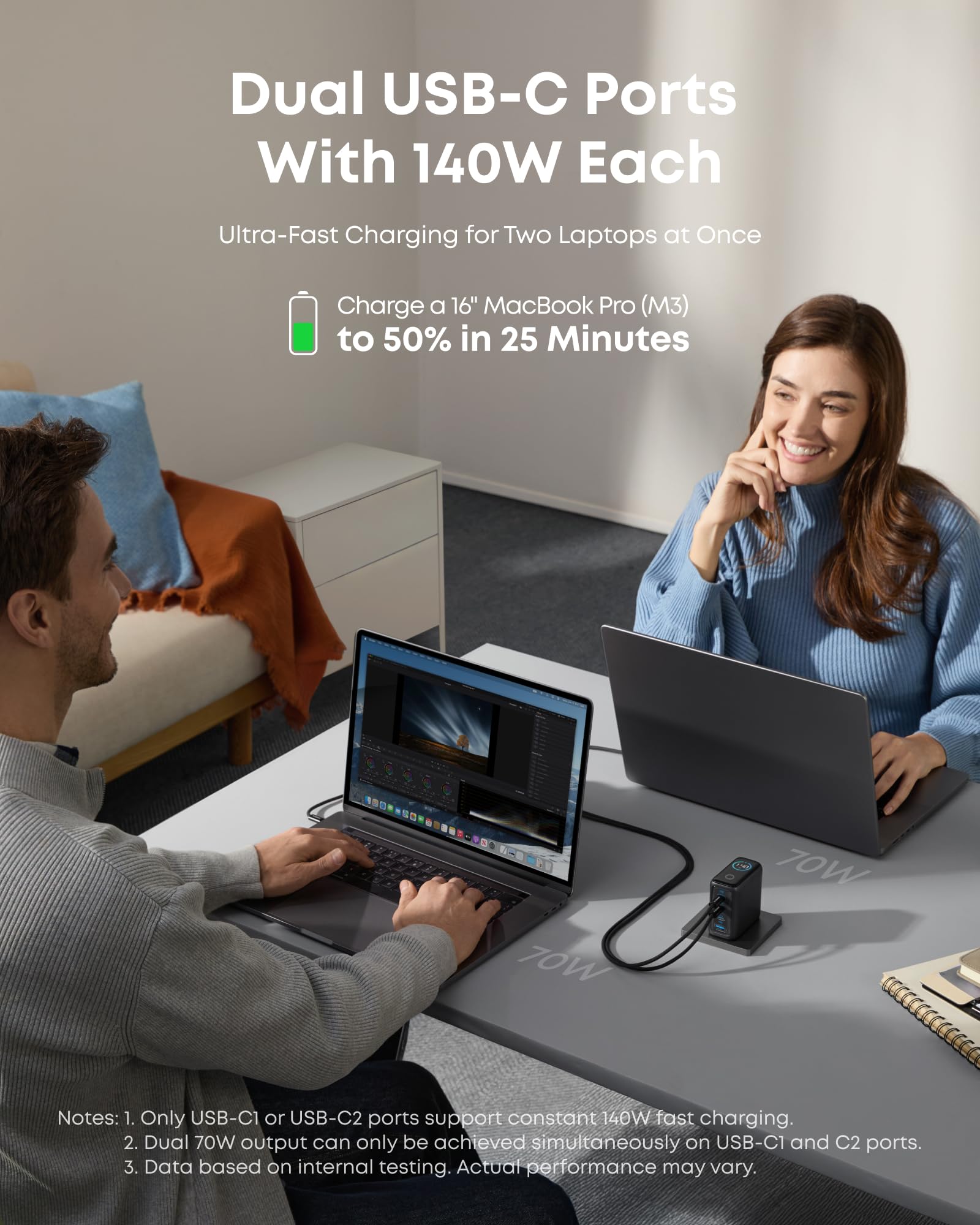 Anker 140W Multi-Port Charger – 4-Port Power Adapter with PD 3.1 & USB-C Cable | Silver