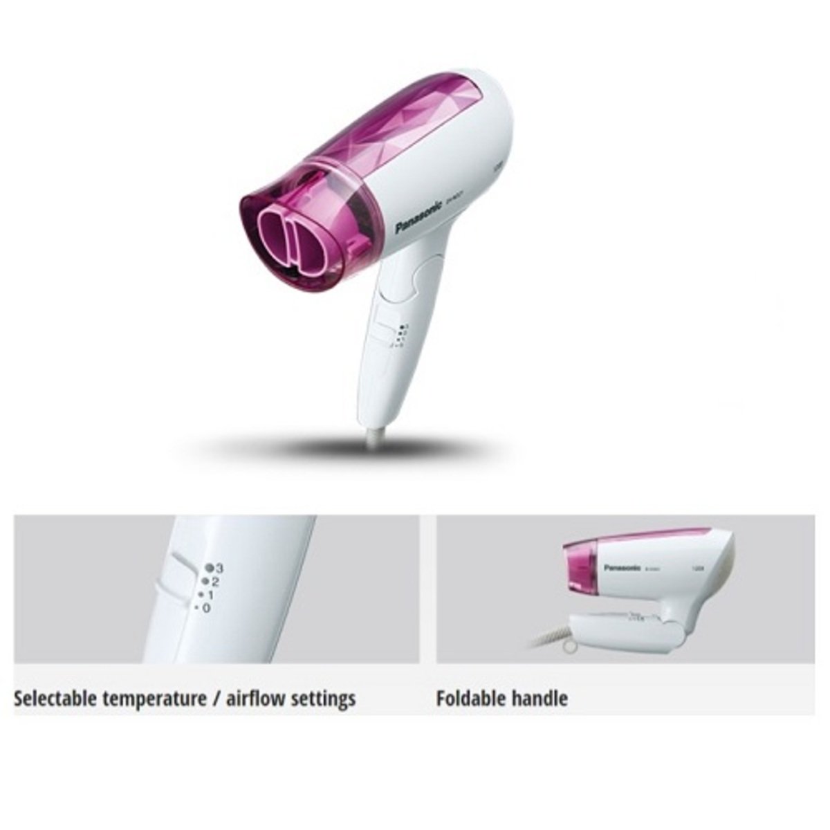 مجفف الشعر من Panasonic– قوة 1200 واط | فوهة التجفيف السريع | تصميم قابل للطي