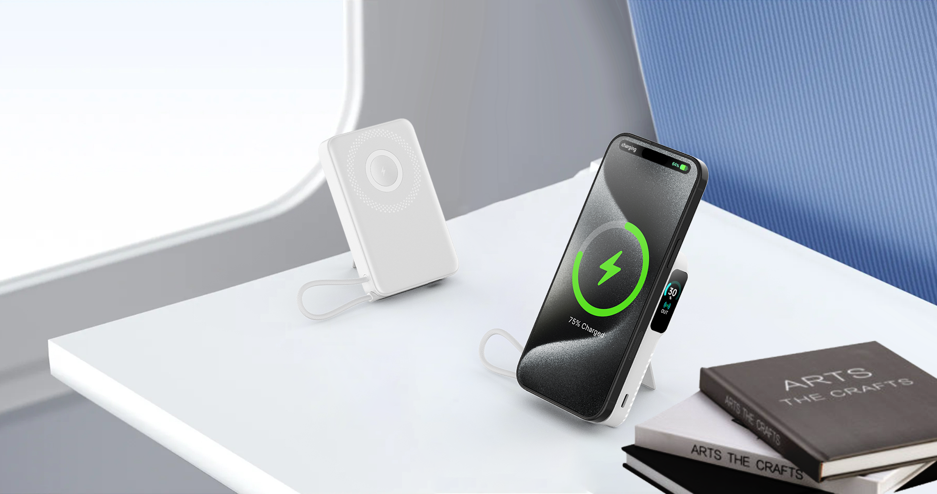 Asli Global Magcrest Flow 5-in-1 Magnetic 10000mAh PD Wireless Power Bank | White