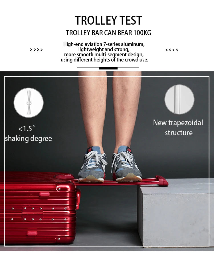 90 Percent Trolly Aluminum Suitcase 4 Wheels 24 Inch | Silver