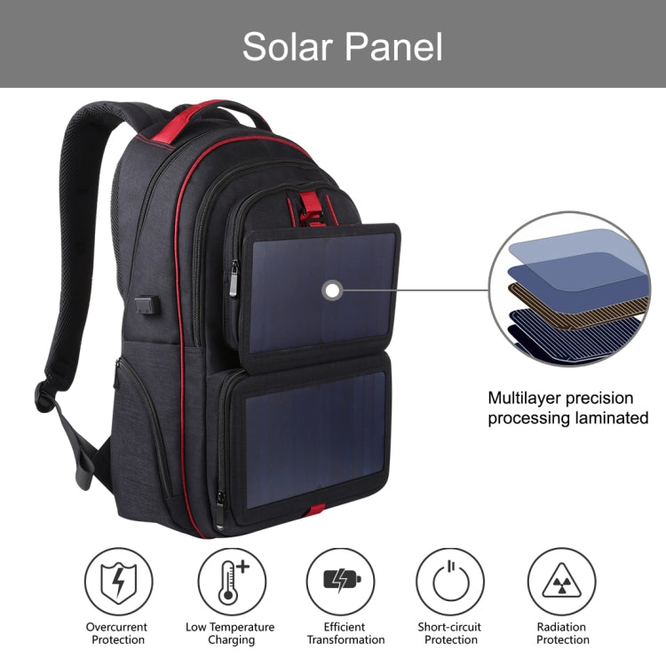 HAWEEL 14W Foldable Solar Power Outdoor Portable Canvas Dual Shoulders Laptop Backpack, USB Output: 5V 2.1A Max