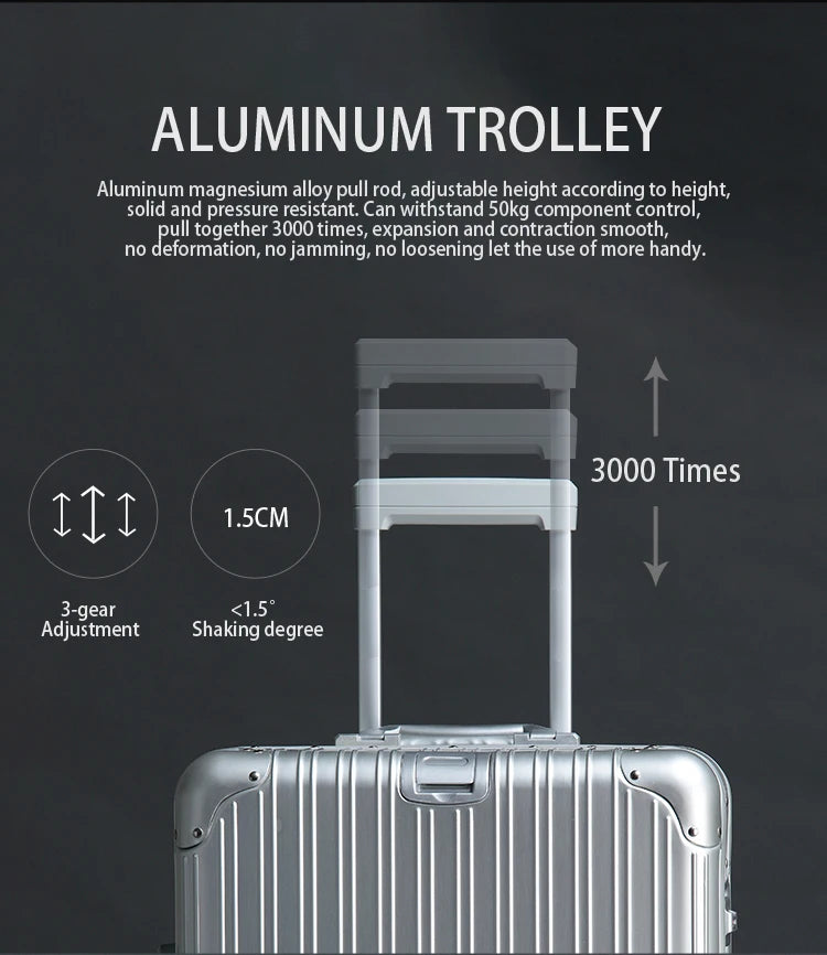 90 Percent Trolly Aluminum Suitcase 4 Wheels 24 Inch | Silver