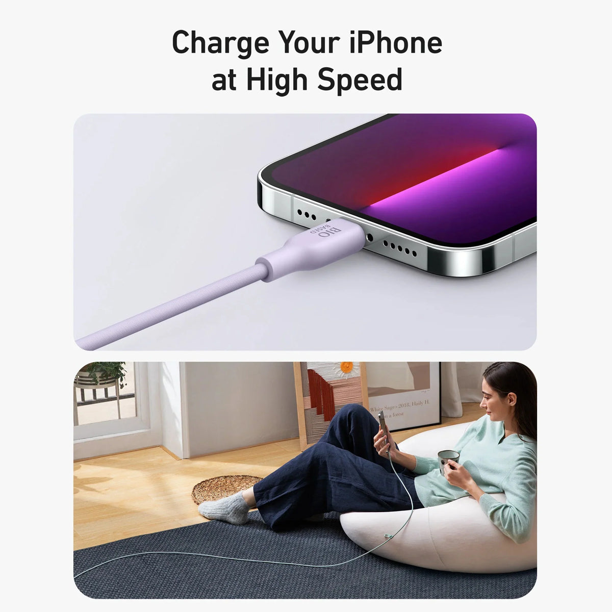 كيبل أنكر 542 من USB-C إلى Lightning مصنوع من مواد طبيعية 1.8 متر | بنفسجي