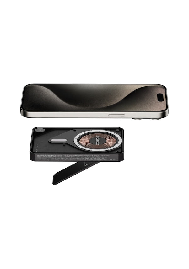 Momax Power X Pro Magnetic Wireless Power Bank – 5000 mAh, Includes Kickstand & Built-in USB-C Cable | Black