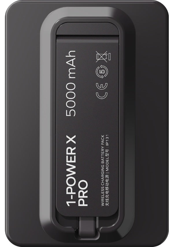 Momax Power X Pro Magnetic Wireless Power Bank – 5000 mAh, Includes Kickstand & Built-in USB-C Cable | Black