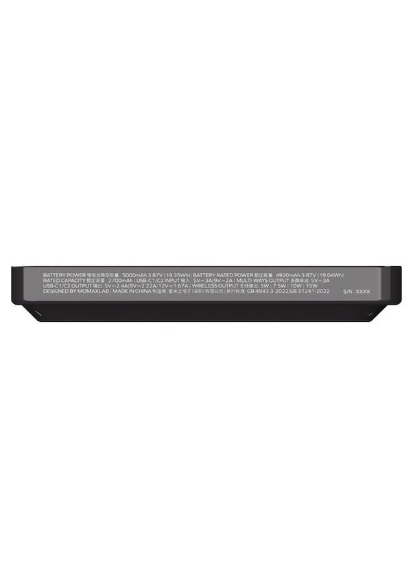 Momax Power X Pro Magnetic Wireless Power Bank – 5000 mAh, Includes Kickstand & Built-in USB-C Cable | Black