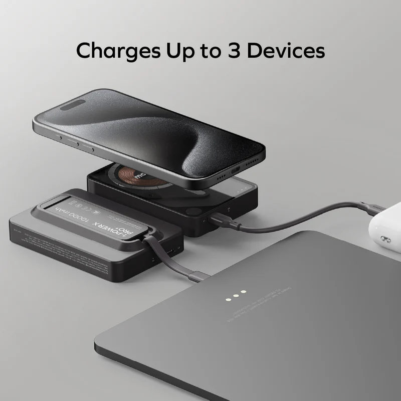 بطارية لاسلكية مغناطيسية مع كيبل USB-C مدمج من موماكس 1-Power X Pro سعة البطارية 10000 مللي أمبير | أخضر