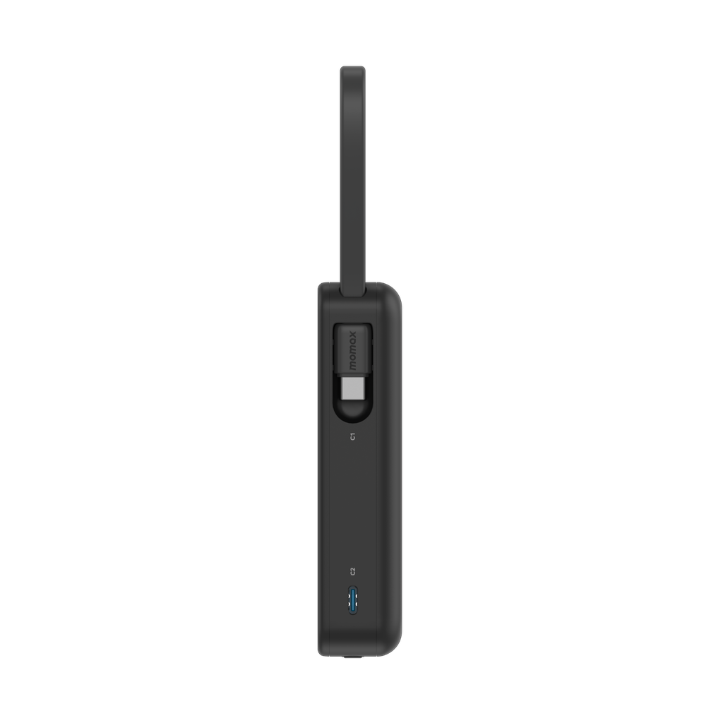 بطارية متنقلة Momax 1-Power Vital بسعة 10000mAh مع كيبل USB-C مدمج مزدوج | أسود