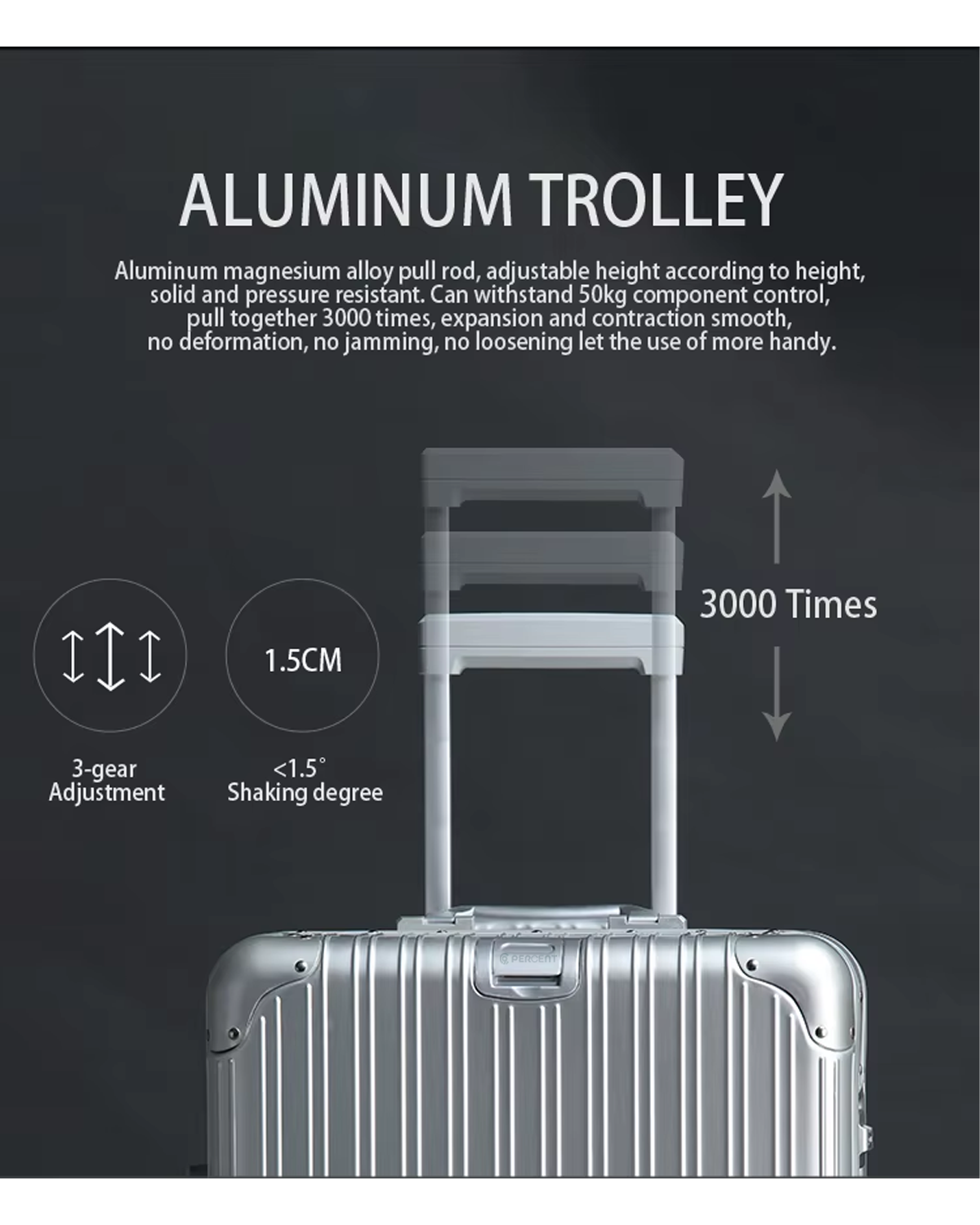 90 Percent Trolly Aluminum Suitcase 4 Wheels 20 Inch | Silver