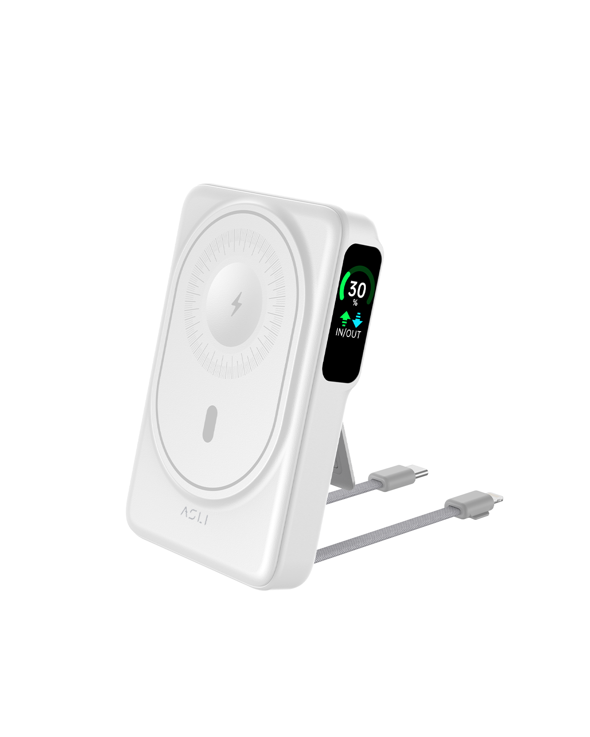 Asli Global Magcrest Hub 6-in-1 Magnetic 10000mAh PD Wireless Power Bank | White