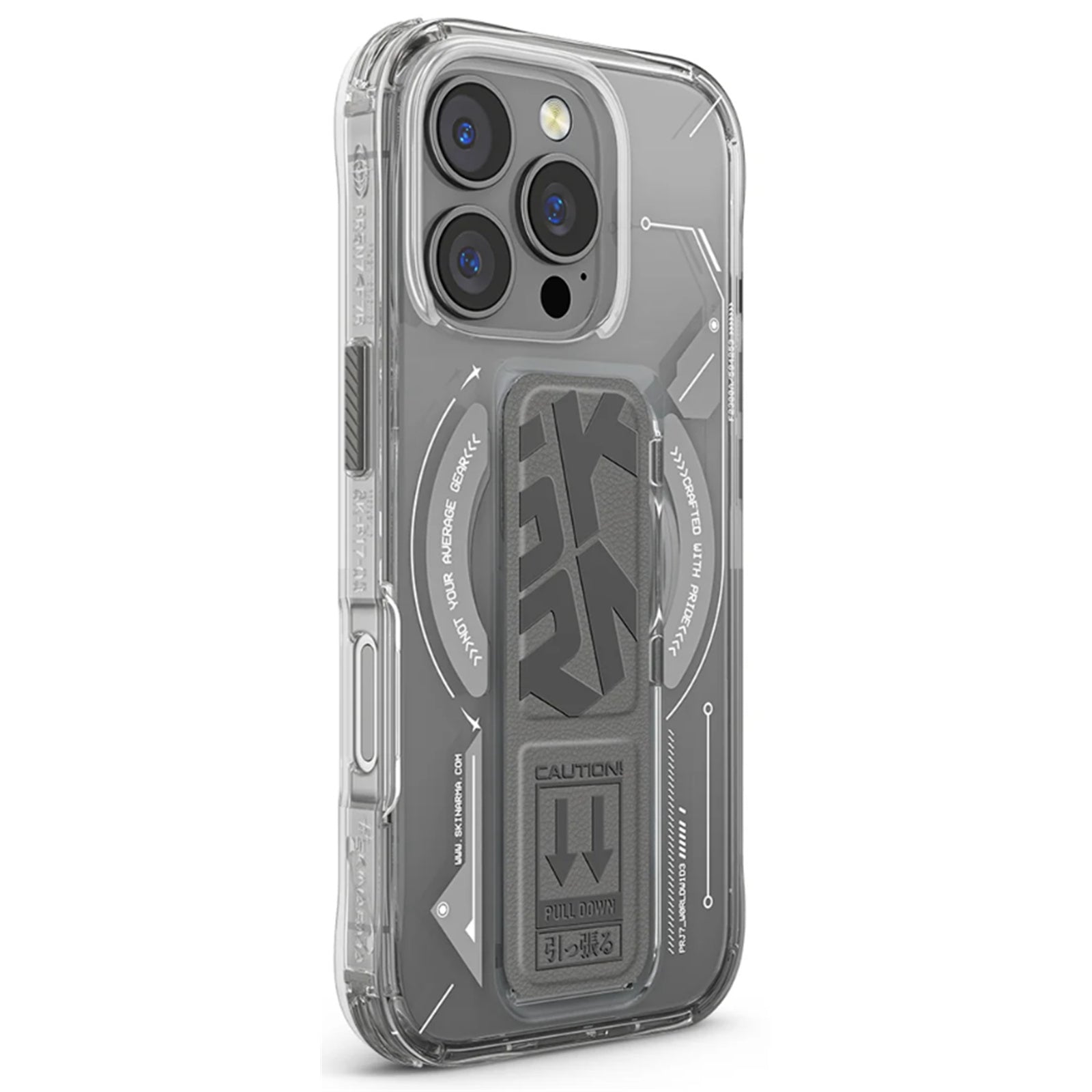 SkinArma iPhone 15 Pro Helio Clear Case Magsafe With Gripstand | Gray