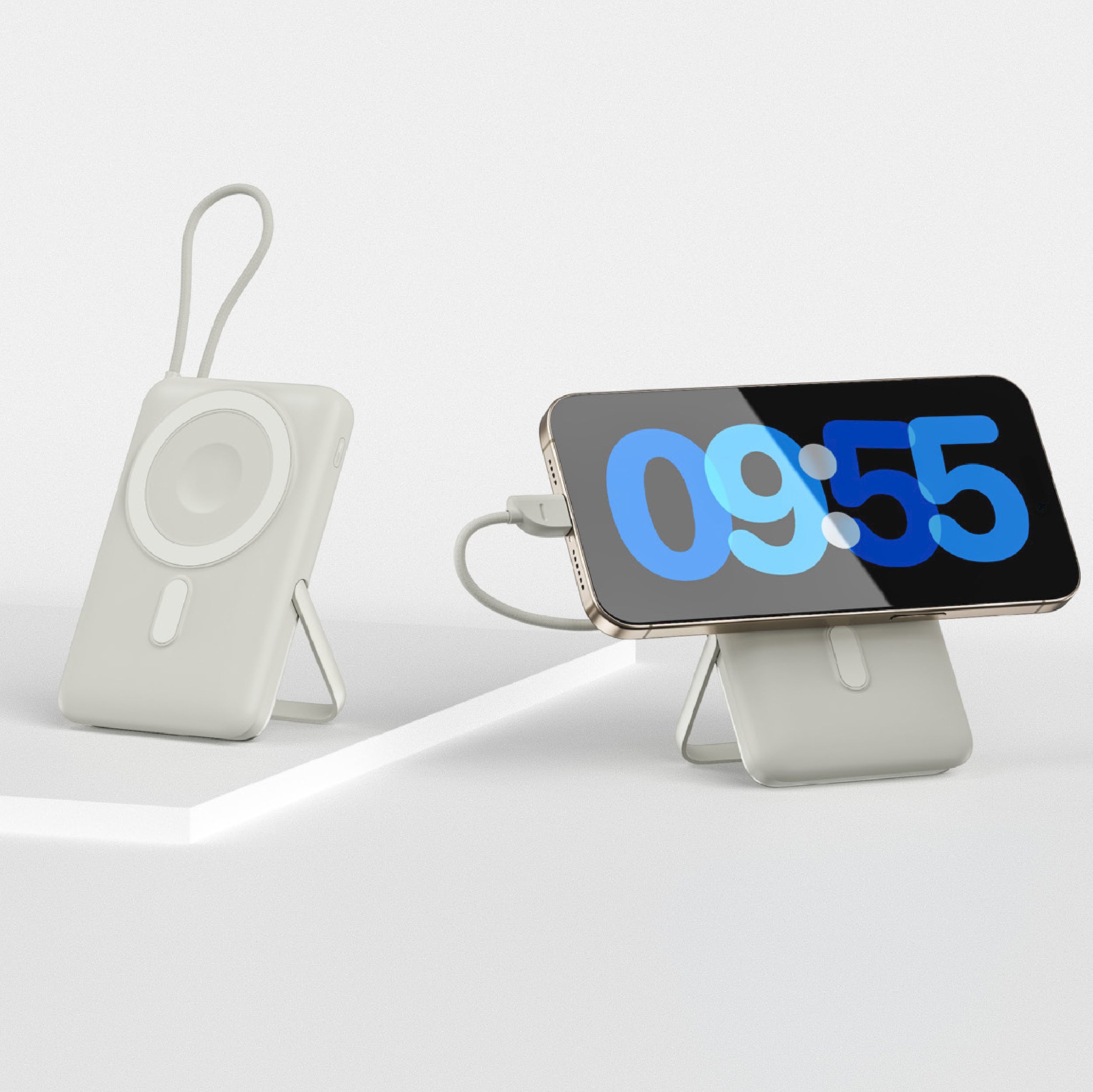 Neurode Mag بطارية شحن متنقلة محمولة من ليزل PD بسعة 10,000 مللي أمبير بقوة 20 واط متوافق مع MagSafe مع كيبل مدمج | فضي