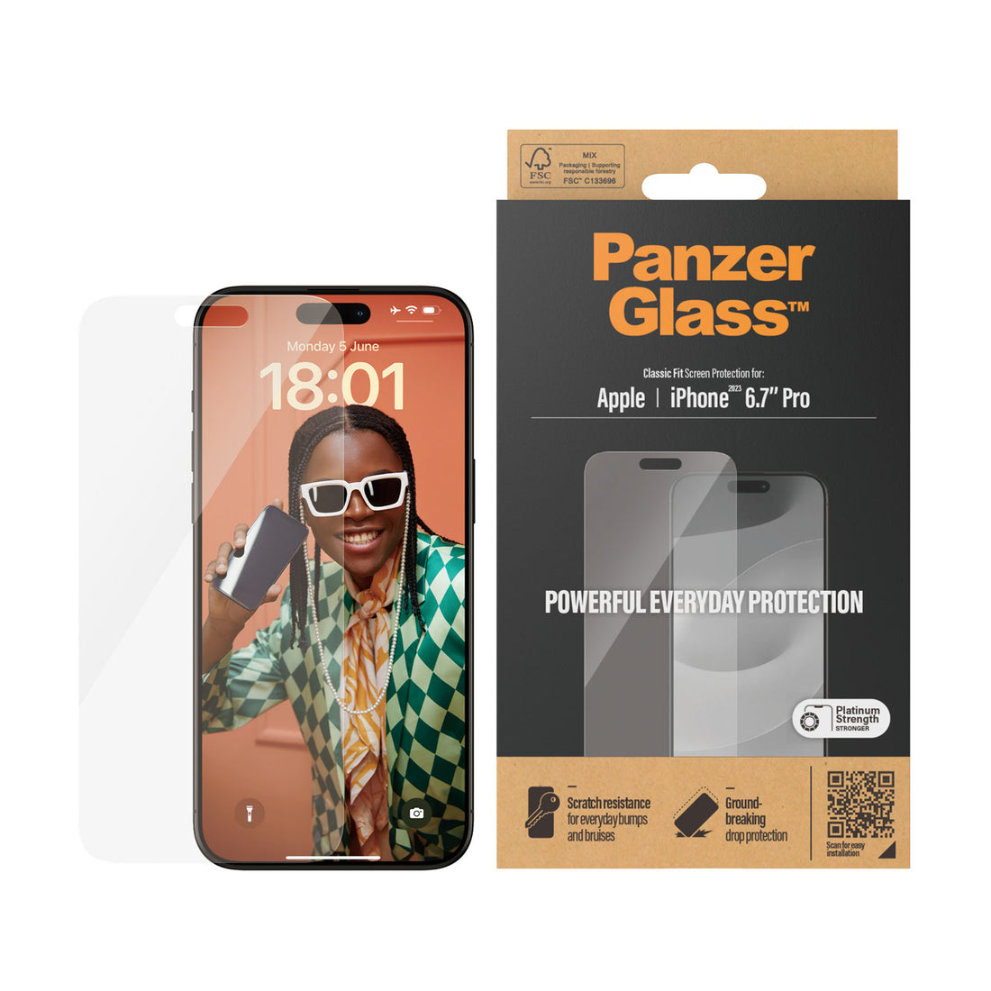 حماية شاشة من PanzerGlass® لهاتفiPhone 15 Pro Max شاشة زجاجية كاميرا مفتوحة