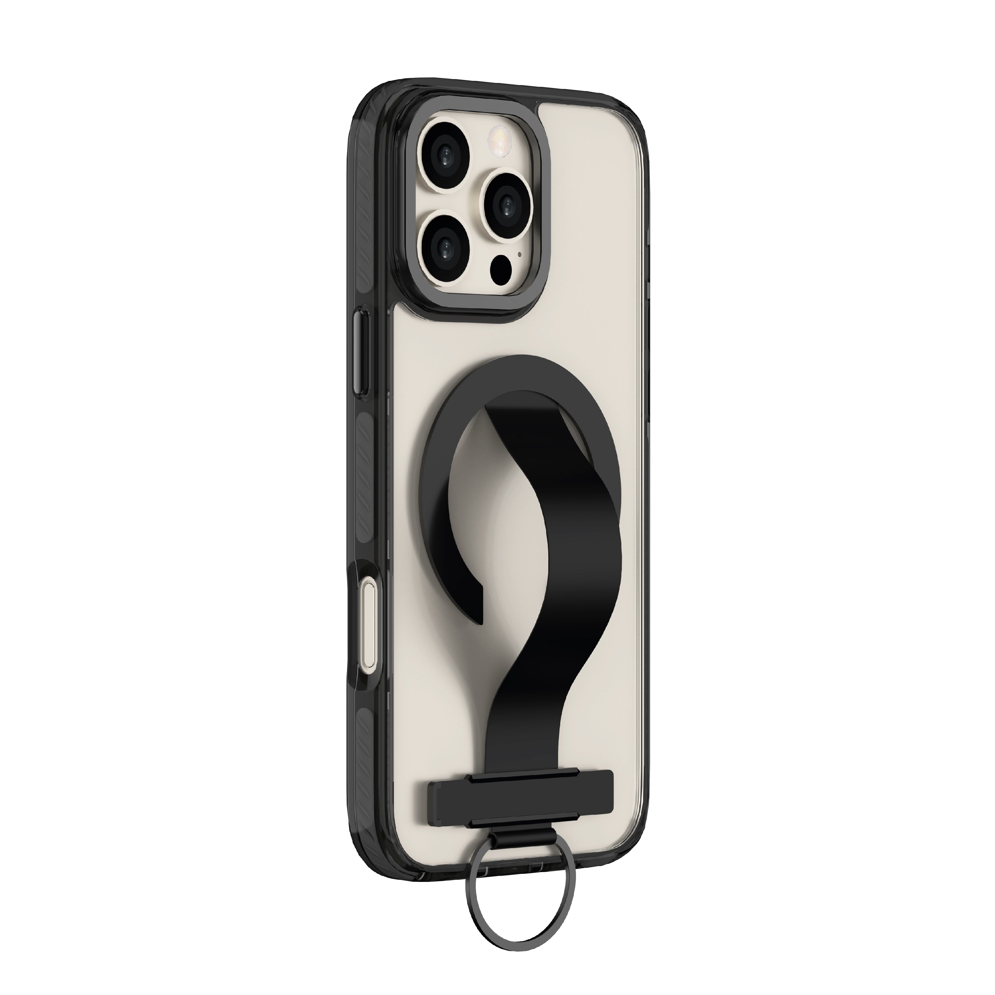 Lzel iPhone 16 Pro Max Primemag Grip Anti-drop Case With Metal Ring And Silicone Band Clear/Black