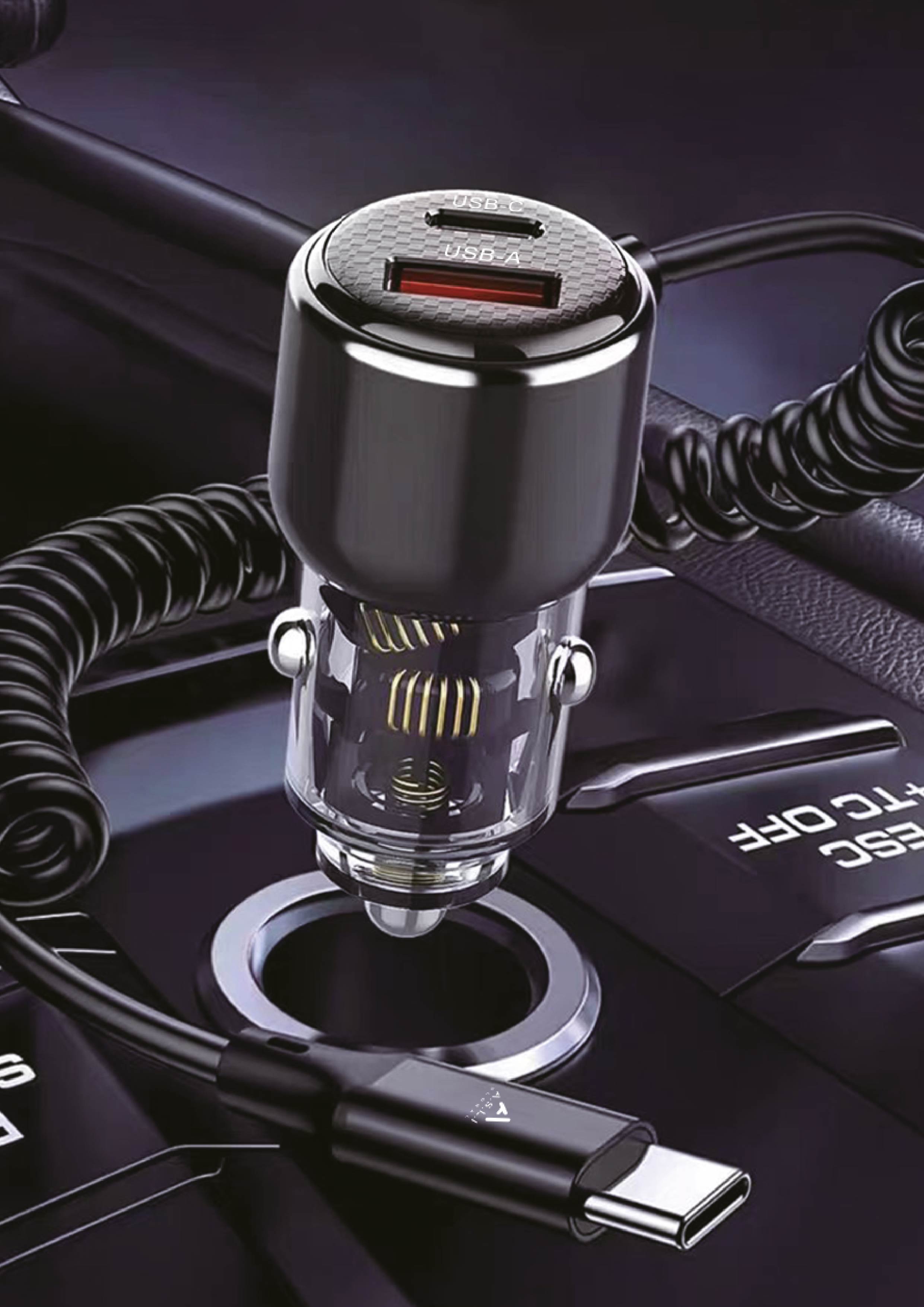 Asli Global POWER RIDE 110W Car Charger with USB-C Cable 2 USB Ports
