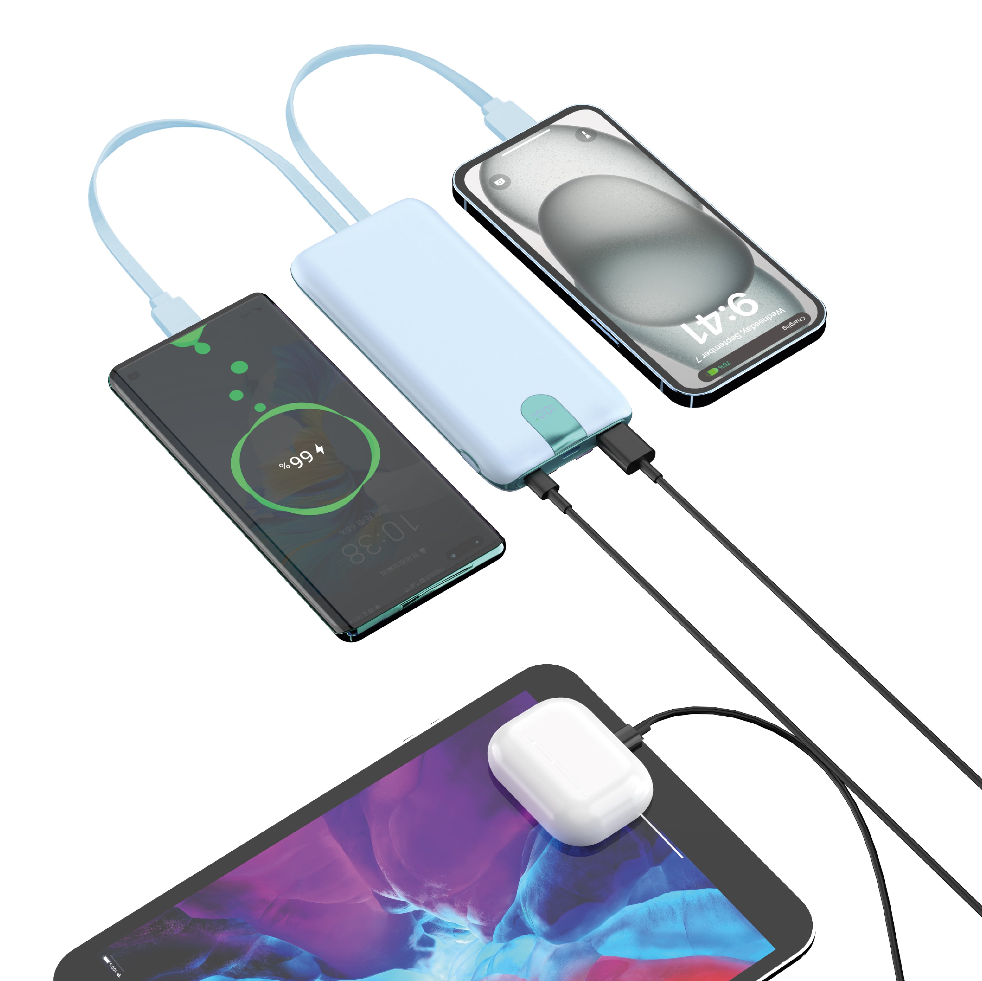 LZEL Quadra Energia Y Station 10000mAh Charging Station Built In Cable Lightning And Type-C | Blue