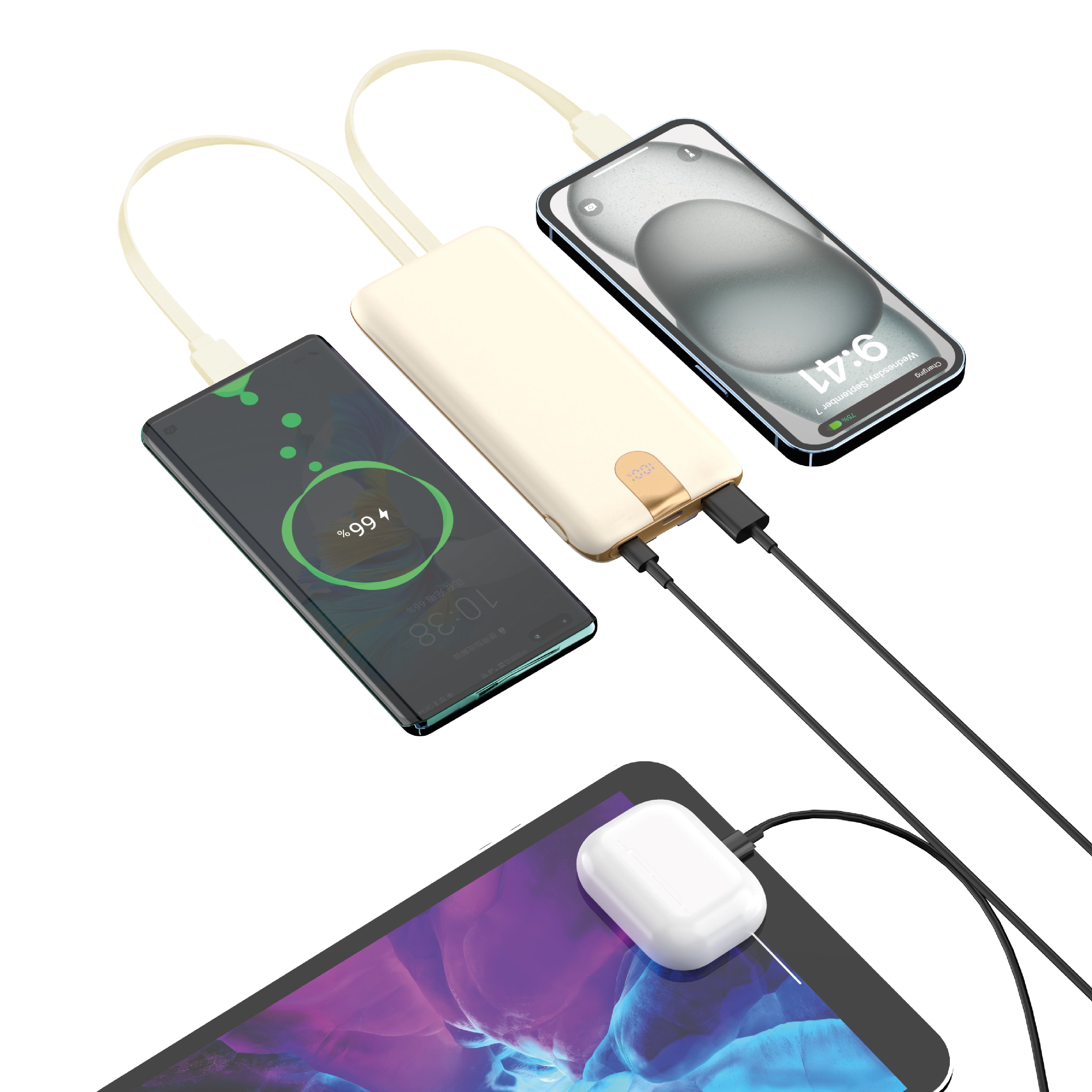 محطة الطاقة المحمولة QUADRA ENERGIA Y من ليزل 10000 مللي أمبير × 4 مع كيبل مدمج Lightning و Type-C|أصفر