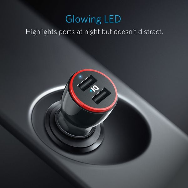 شاحن سيارة Power Drive بمنفذين بقوة 24 واط من Anker | أسود