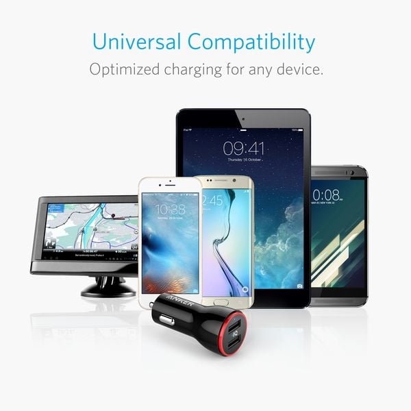 شاحن سيارة Power Drive بمنفذين بقوة 24 واط من Anker | أسود
