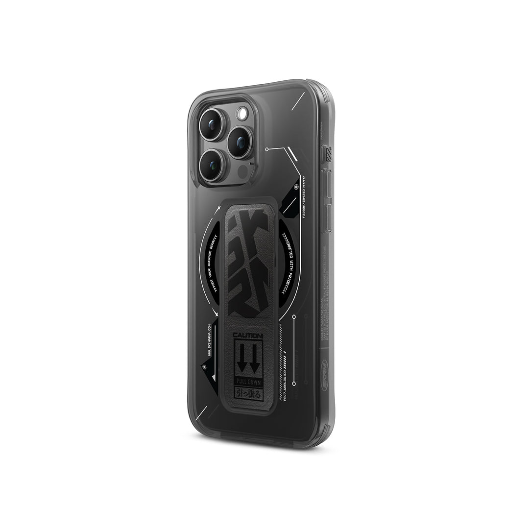 SkinArma Helio Clear Case MagSafe With GripStand For iPhone 15 Pro | Black