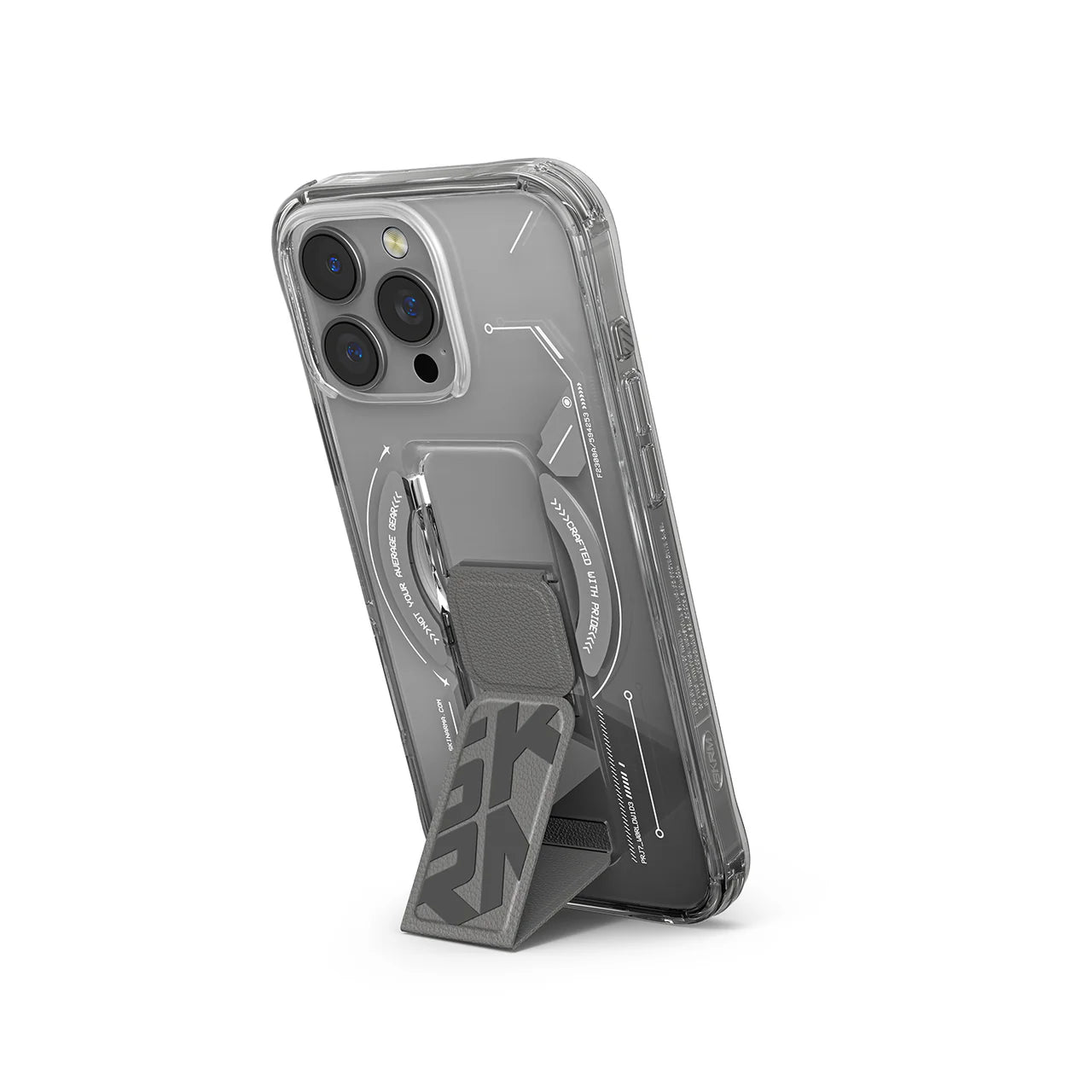 SkinArma iPhone 15 Pro Helio Clear Case Magsafe With Gripstand | Gray