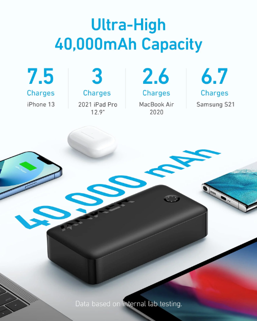 شاحن متنقل 347 Power Core بسعة 40000 مللي أمبير وقوة 30 واط | أسود