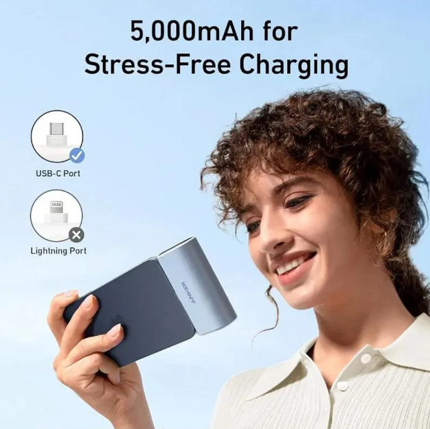 بطارية شحن من Anker متنقلة 5,000 مللي أمبير مدمجة مع موصل USB-C قابل للطي، شحن سريع PD | أزرق
