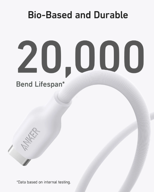 كيبل أنكر 542 مصنوع من مواد طبيعية USB-C إلى Lightning بقوة 30 واط مقاس 3 أقدام| أبيض