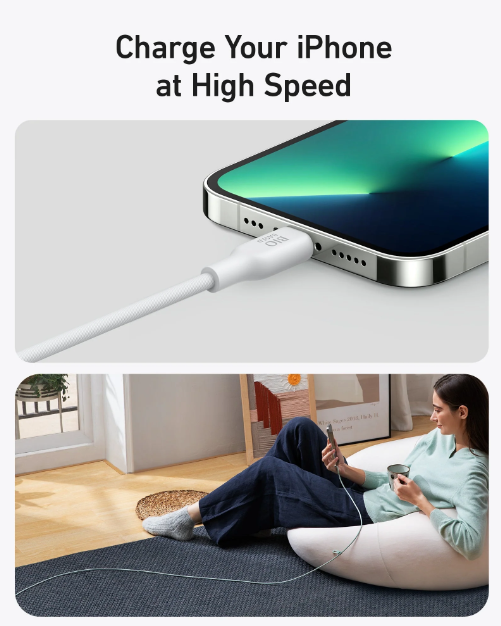 كيبل أنكر 542 مصنوع من مواد طبيعية USB-C إلى Lightning بقوة 30 واط مقاس 3 أقدام| أبيض