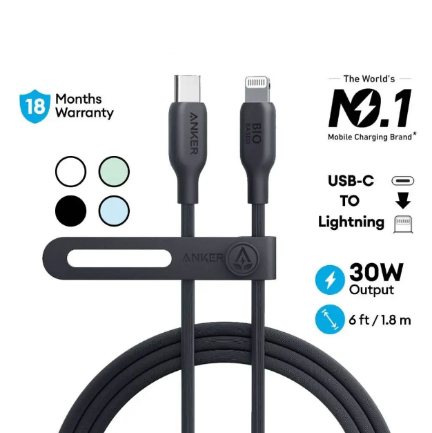 كيبل أنكر 542 من نوع USB-C إلى Lightning بطول 6 قدم (Bio Based) |أسود