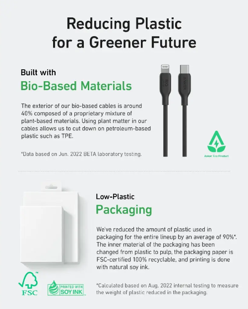 كيبل أنكر 542 من نوع USB-C إلى Lightning بطول 6 قدم (Bio Based) |أسود