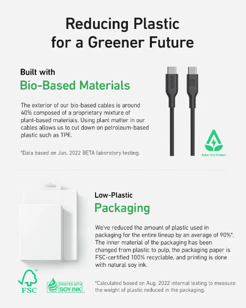 كيبل أنكر 544 من نوع USB-C إلى USB-C (Bio-Based بطول 6 قدم) | أسود