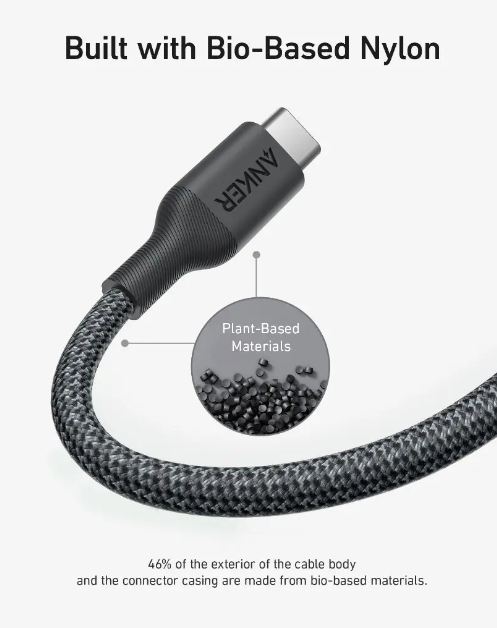 كيبل أنكر 544من نوع USB-C إلي USB-C بقوة 140 واط نايلون طبيعي 0.9 متر | أسود