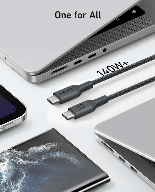 كيبل أنكر 544من نوع USB-C إلي USB-C بقوة 140 واط نايلون طبيعي 0.9 متر | أسود