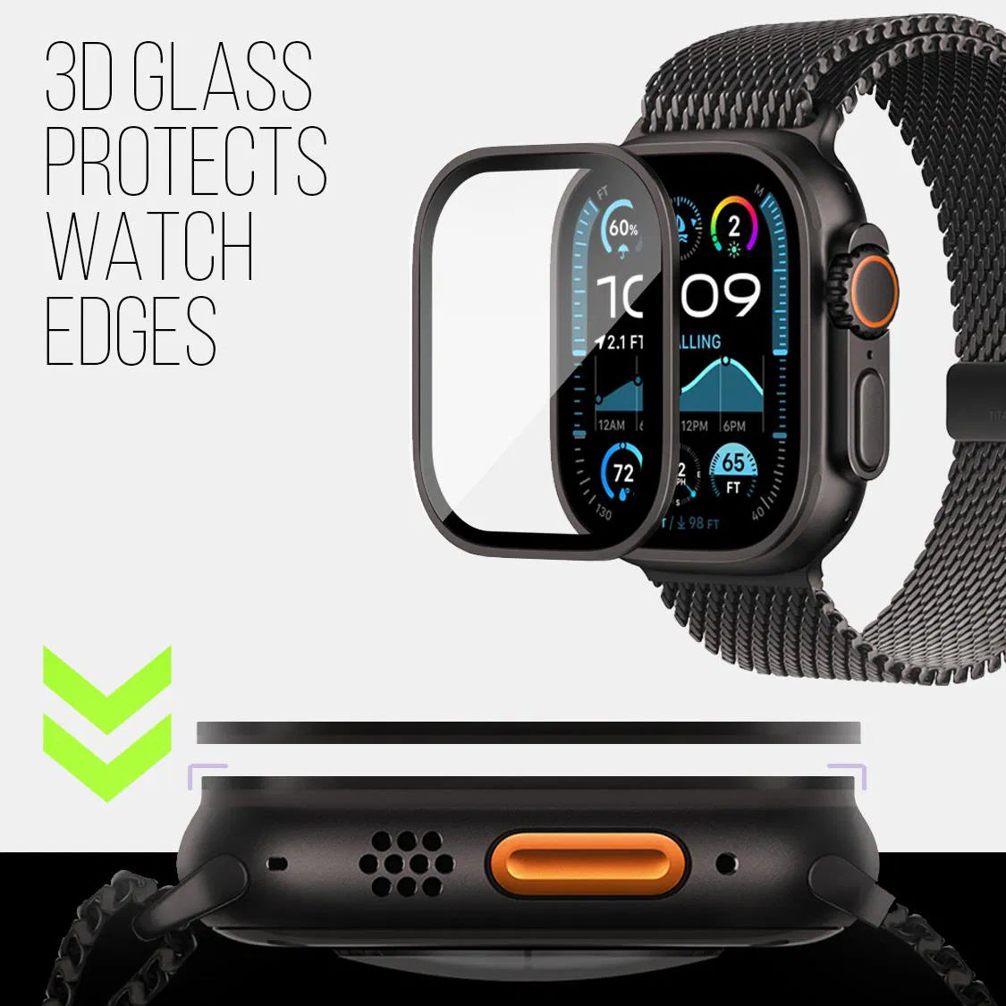 حماية شاشة لساعة Apple Watch Ultra / Ultra 2 من ليزل بحواف تيتانيوم مقاس 49 مم|أسود