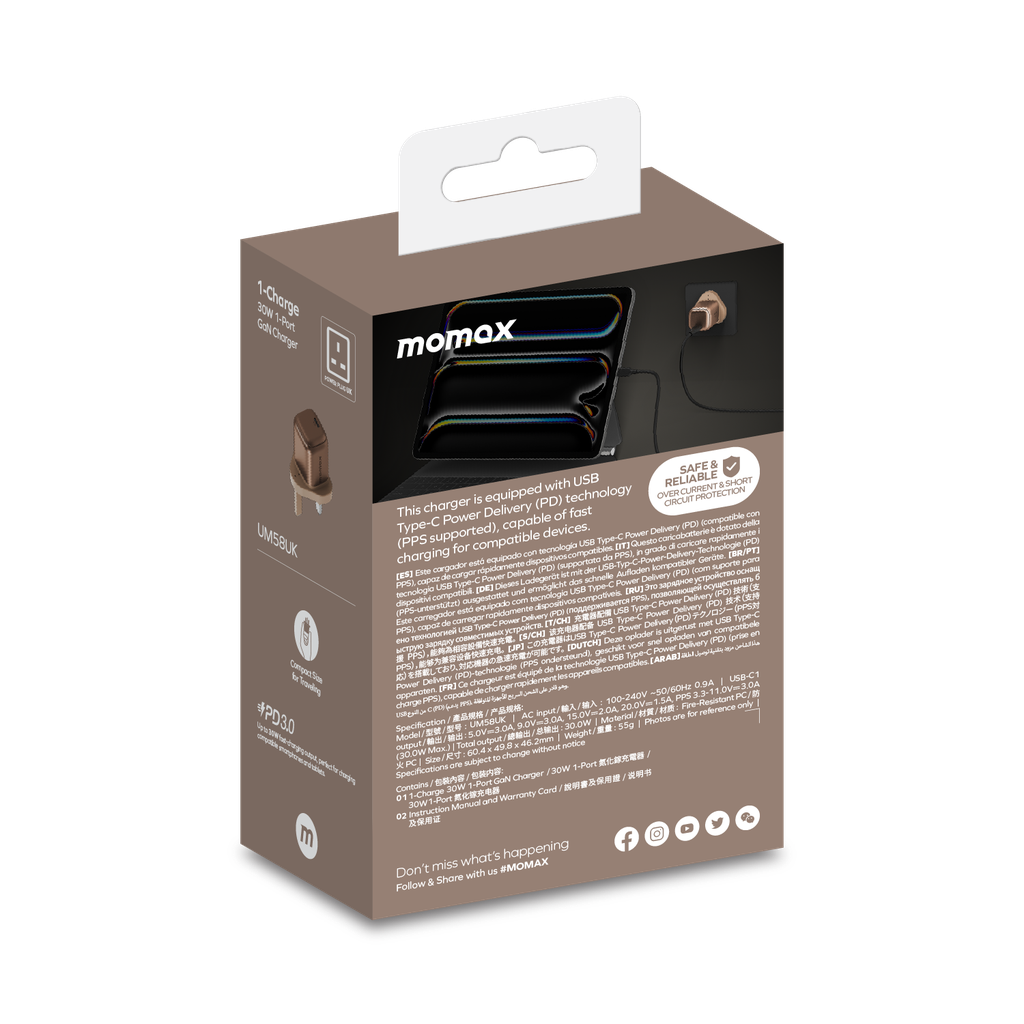 Momax 1-Charger 30W Gan Tech 1-Port Charger Sandstone