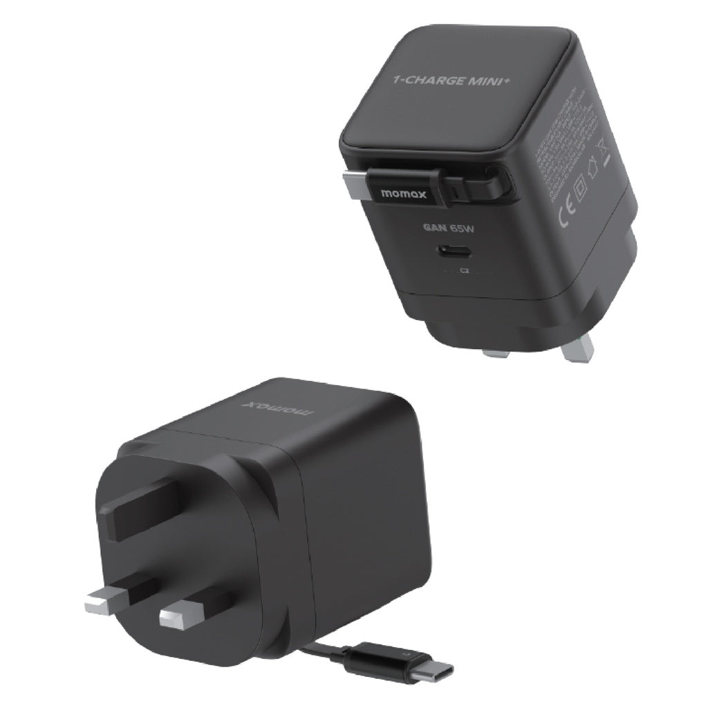 Momax 1-Charger 1-Port 65W Gan Charger With Retractable Usb-C Cable | Black