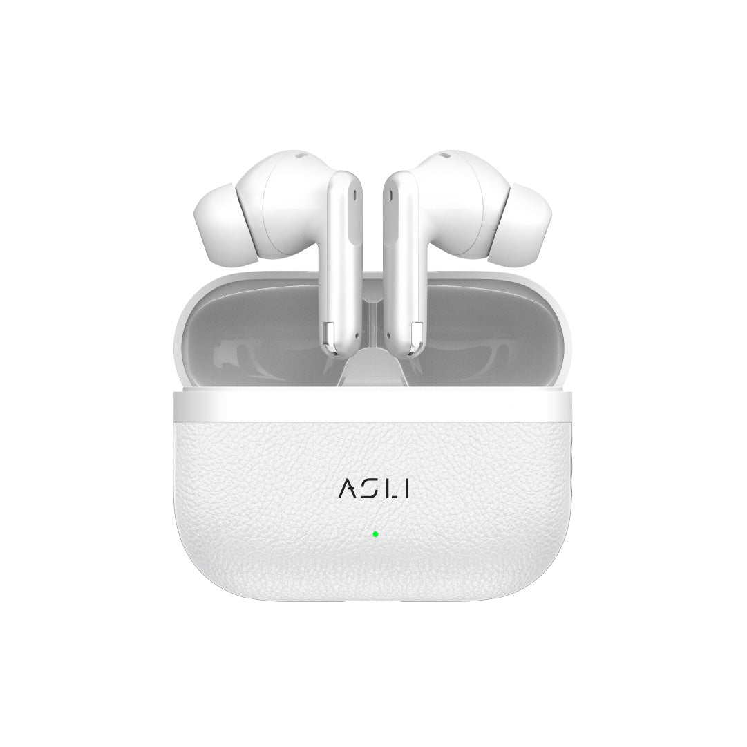 Asli Global EcoPods Air TWS Wireless ANC Bluetooth Earbuds with Active Noise Cancellation | White