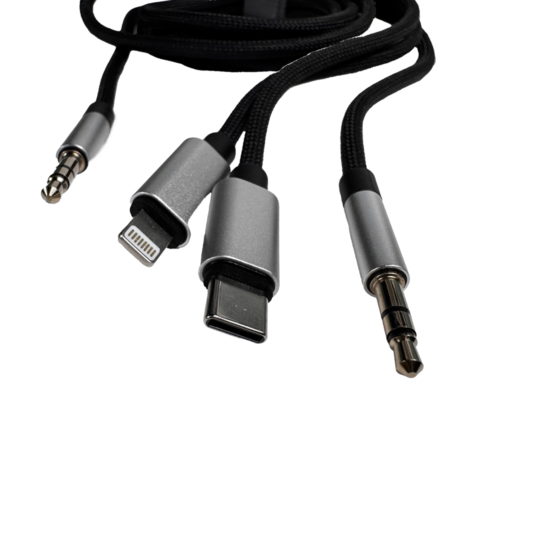 Asli Global Powertriflex Audio 3-In-1 Braided 3.5Mm Aux Audio Cable | Black