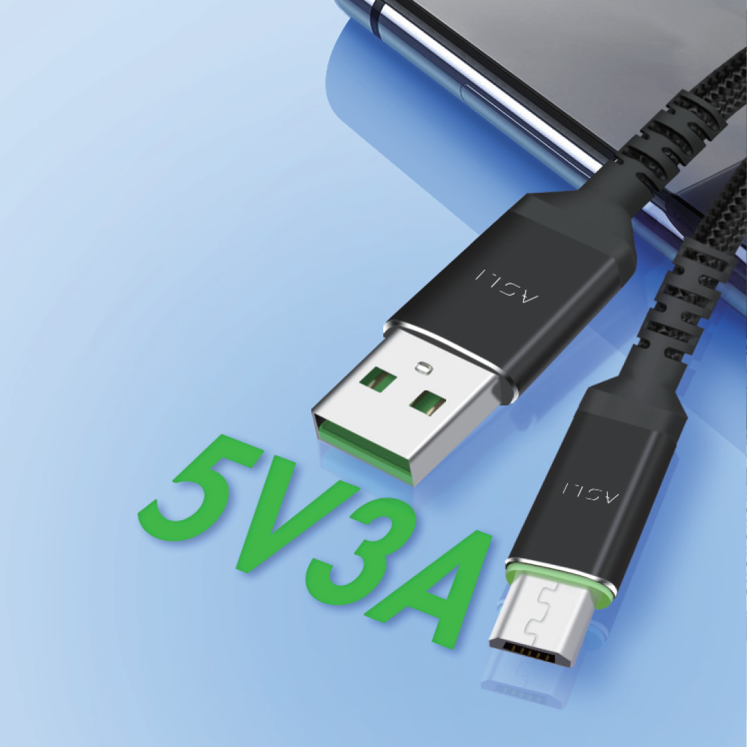 كيبل Power Wire Max من أسلي جلوبال USB-A إلى Micro مضفر من النايلون واحد متر | أسود